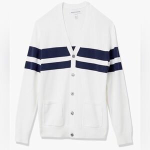 Like new white and navy blue mens XXL cardigan sweater with pockets